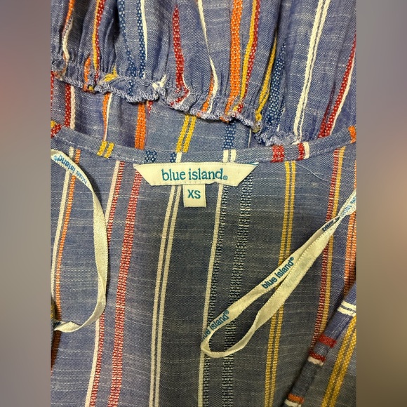 Blue Island Striped Multicolor Wrap Cover Up Dress XS Boho Beach EUC - Picture 3 of 7